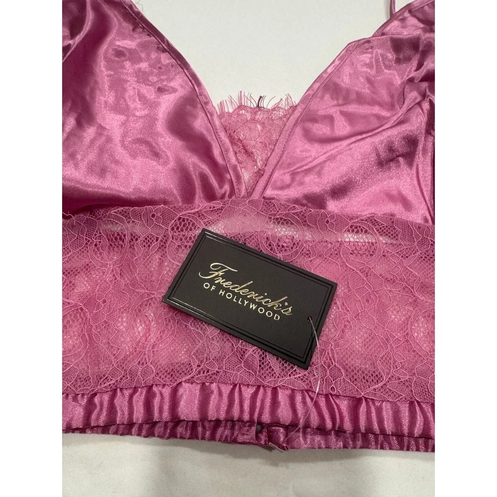 NEW Frederick's of Hollywood Delphine Satin Lace Sleep Set‎ Plus 1X Pink NWT